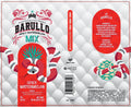Barullo Spicy Watermelon Ready-to-Drink Cocktail 12 Pack label features bold red and teal snakes with vibrant watermelon and agave graphics, product information including ingredients, 5% alcohol content, and a government warning. This Barullo tequila cocktail stands out with its white geometric background and spotlights the bold, spicy watermelon flavors.